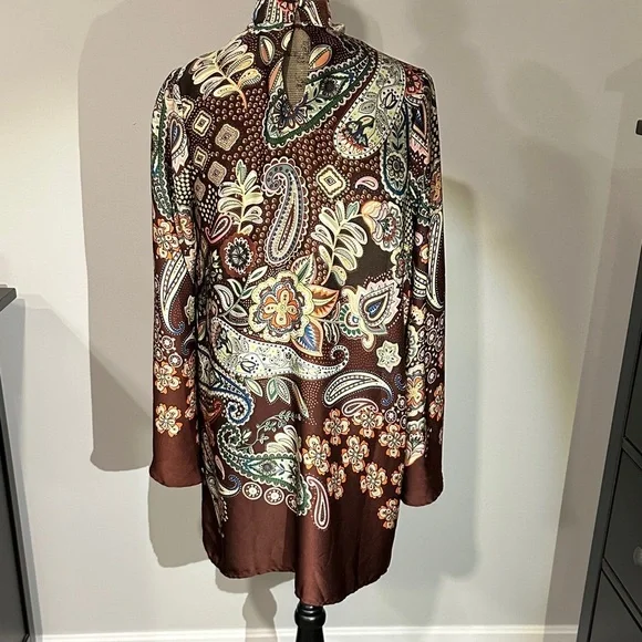 Nasty Gal Brien Paisley Print boho mini shift Dress with bell sleeves size 6 - Picture 7 of 13
